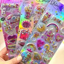 1pc Shiny Shake Sticker, 3D Crystal Reward Sticker For Girls, Kindergarten Reward Sticker, Children's Sticker Art - Tanned Kitty/Sticker>Candy/Kitten/Kids - Multicolor - View 2