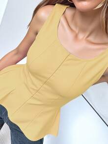 1 pieza Blusa de punto con volantes en el bajo, Uso casual de verano en color rosa - amarillo ganso - Ver 3