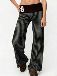 Women's Casual Trousers Y2K Low Waist Loose Fit Flare Pants for Daily Wear - Gris Oscuro - Ver 5