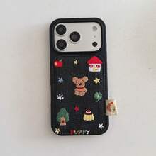 秋冬牛仔刺绣狗狗星星手机壳，兼容 17 Pro Max、新款16 Pro Max、女士13寸硬壳手机壳、15寸带狗狗链手机壳、14寸手机套