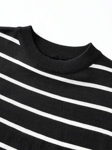 GRDR 男士夏季条纹针织短袖毛衣，时尚单品，适合聚会和外出穿着 - 黑色 - 查看 4