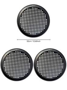 1pc/3pcs 12-Inch Black Carbon Steel Pizza Pan, Pizza Baking Tray, Non-Stick Pizza Mold, Suitable For Pizza, Cake, Bread, Roast, With Holes, Round Baking Tray, Oven Tray, Pizza Plate, Pizza Mold, Baking Set