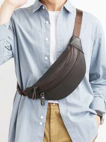 High Quality Plain Color Leather Waist Bag, Soft Sling Bag With Large Capacity For Men, Suitable For Cycling, Hiking, Business, Commuting 2000s Style Streetwear - Multicolor - View 6