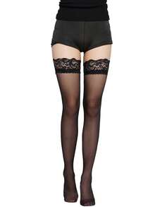 Thigh High Stockings Silicone Lace Top Stay Up Silk Sheer Pantyhose For Women - màu đen - Xem 2