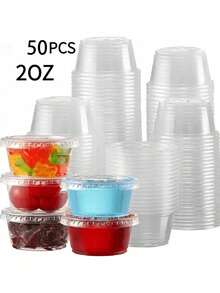 50/100个装 2盎司一次性调味杯带盖 - 非常适合备餐、控制份量和盛放沙拉酱 - 耐用塑料材质，防漏设计，一次性备餐杯套装 - 彩色 - 查看 14