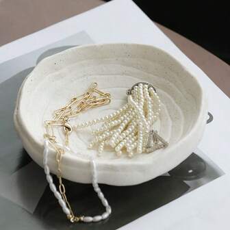 1pc Scandinavian Ceramic Trinket Tray, Jewelry Ring Earring Holder Dish, Round Textured Ceramic Plate For Tabletop Display, Entryway Key Holder, Candle Holder, Suitable For Living Room, Entryway, Jewelry Storage