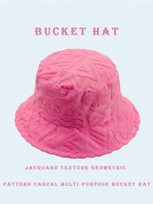 1pc Polyester Casual Street Style Sun Wave Pattern Bucket Hat, Suitable For Spring, Summer, Autumn And Winter - Geometric Rose Red - View 3