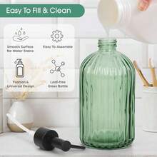 Topsky Glass Soap Dispenser With Black Plastic Pump, 400ml Liquid Hand Soap Dispenser, Rustproof Pump For Kitchen & Bathroom, Great For Lotions, Essential Oil, Liquid Soaps (FArmyss Green) - 條紋綠 - 查看 4