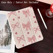 1pc Pink Bow & Heart Pattern Tablet Protective Case - Sweet Girl Style, Foldable Stand, Shock-Proof, Pencil Slot, Compatible With IPad, IPad Air 13(M3 2025)/IPad Air 11(M3 2025)/IPad 11(A16 2025), Auto Sleep/Wake Function - Multicolor - View 2