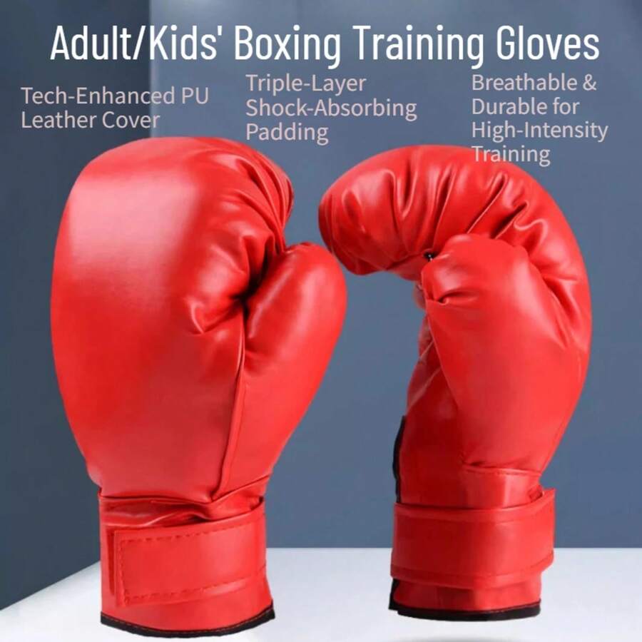 Adults Kids Professional Boxing Gloves PU Leather Training Gloves For Muay Thai Karate Sparring Punching Bag Training Men Gifts - 成人黑色 - 查看 1
