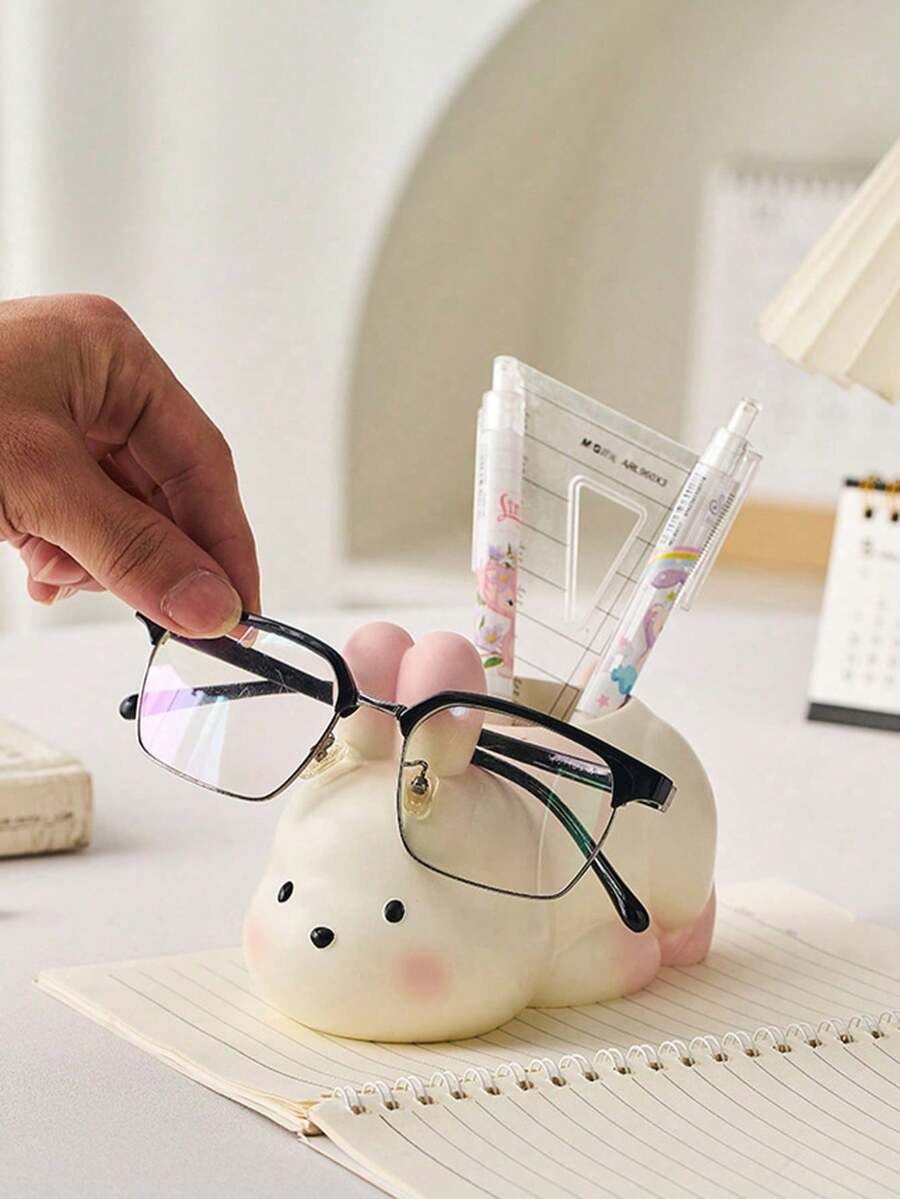 1个可爱兔子笔筒兼化妆刷收纳架，萌趣卡通桌面摆件，创意个性化化妆刷收纳架，文具收纳，适用于家居装饰、户外花盆、插画工具，适用于情人节、复活节等节日（兔耳朵颜色随机）