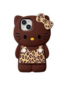 Sanrio 1pc Cute Cartoon Leopard Print KT Cat Phone Case Compatible With Apple 13/14/15/16/17/Pro Max