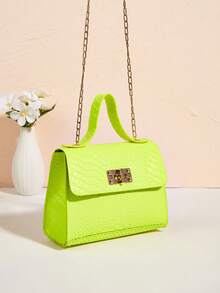 1个女童迷你蛇纹手提包单肩包零钱包，旋扣翻盖，链条肩带，简约时尚，理想的礼物之选 - M1000 - 查看 6