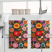 2pcs Vibrant Mexican Floral Kitchen Towels Durable Polyester, Fade-Resistant, Rectangular Design With Day Of The Dead Characters, Perfect For Cooking, Baking & Holiday Decor, Kitchen Decor And Accessorie16x24 Inch For Birthday Anniversaries, Valentine's Day, Thanksgiving, Christmas, Halloween, Wedding, New Year Gifts Provide, Ideal Gifts For Her, Him, Family Members, Boyfriends, Girlfriends, Fathers, Family Members, Mothers, Lovers, Daughters, Sons, Grandfathers, Grandmothers, Friends, Classmates And Pets KitchenTowel, Kitchen Sofa, Bed, Car, Bedroom, Living Room, Office, Outdoor Camping, Beach, Wall Decoration, Bedroom Decor, Fall Decor, Fall Decorations For Home, Christmas Party Theme KitchenTowel, Christmas Decor - 亮色10 - 查看 8
