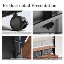 ccFITUEYES Soporte de TV con ruedas para 70 a 100 pantallas de TV grandes soporte de piso para TV móvil con ruedas con amplio tablero de clavijas de almacenamiento y estante de madera carrito de TVnn - 70100 con 2 cajones - Ver 4