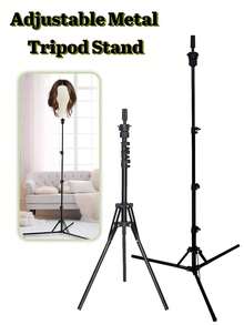 nunify Soporte de peluca reforzado con trípode, soporte ajustable para cabeza de maniquí para capacitación en cosmética y peluquería, soporte de peluca metálico negro de 63 pulgadas para exhibir pelucas, herramientas útiles para el salón para el peinado