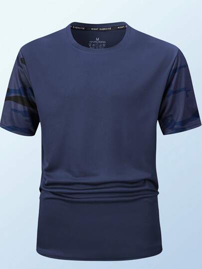 Men's Camouflage Sleeve Patchwork Quick-Dry T-Shirt, Lightweight & Comfortable Short Sleeve For Commuting Summer