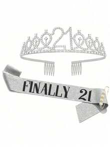 21st Birthday Sash And Rhinestone Crown Set, 21st Birthday Gift, Party Supplies And Decorations For Her - Multicolor - View 15