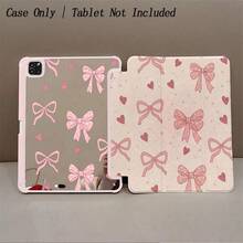 1pc Pink Bow & Heart Pattern Tablet Protective Case - Sweet Girl Style, Foldable Stand, Shock-Proof, Pencil Slot, Compatible With IPad, IPad Air 13(M3 2025)/IPad Air 11(M3 2025)/IPad 11(A16 2025), Auto Sleep/Wake Function - Multicolor - View 1
