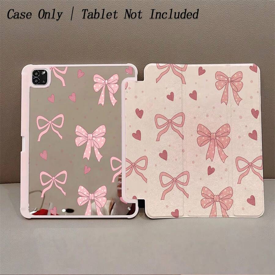 1pc Pink Bow & Heart Pattern Tablet Protective Case - Sweet Girl Style, Foldable Stand, Shock-Proof, Pencil Slot, Compatible With IPad, IPad Air 13(M3 2025)/IPad Air 11(M3 2025)/IPad 11(A16 2025), Auto Sleep/Wake Function - Multicolor - View 1