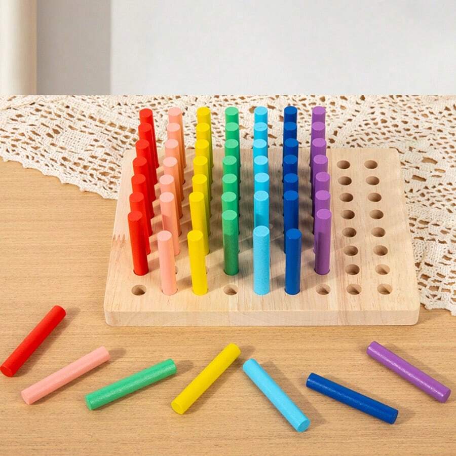 Wooden Colorful Socket Montessori Sensory Integration Teaching Tool Color Cognitive Splicing Sensory Integration Insertion Stick Puzzle Early Education Toy Wooden Children's Early Education Home Kindergarten Puzzle Toy Insertion Stick Montessori Sensory Building Blocks Insertion Stick Color Classification Teaching Tool Children's Montessori Early Education Rainbow Stick Sensory Training Teaching Tool Exercise Hands Fine Color Cognitive Wooden Toys Strong And Durable Holiday Gifts - Multicolor - View 1