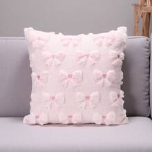 1个粉色蝴蝶结爱心图案毛绒抱枕套，柔软沙发靠垫套，适用于客厅、卧室、沙发、家居装饰 - 淺粉色 - 查看 5