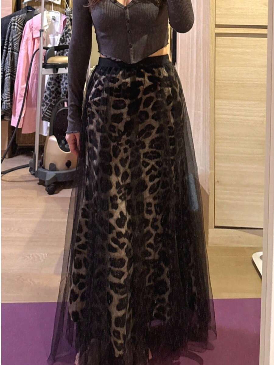 1 件透明混合网眼素色半身裙，女士 2025 年夏季新款休闲 A 字裙秋季女装