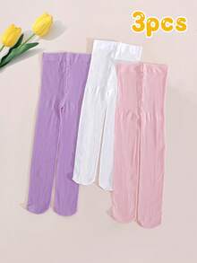 3 pares de medias dulces para niñas, leggings de alta elasticidad y densidad para primavera/verano, medias transparentes de colores de caramelo adecuadas para actuaciones artísticas - Multicolor - Ver 11