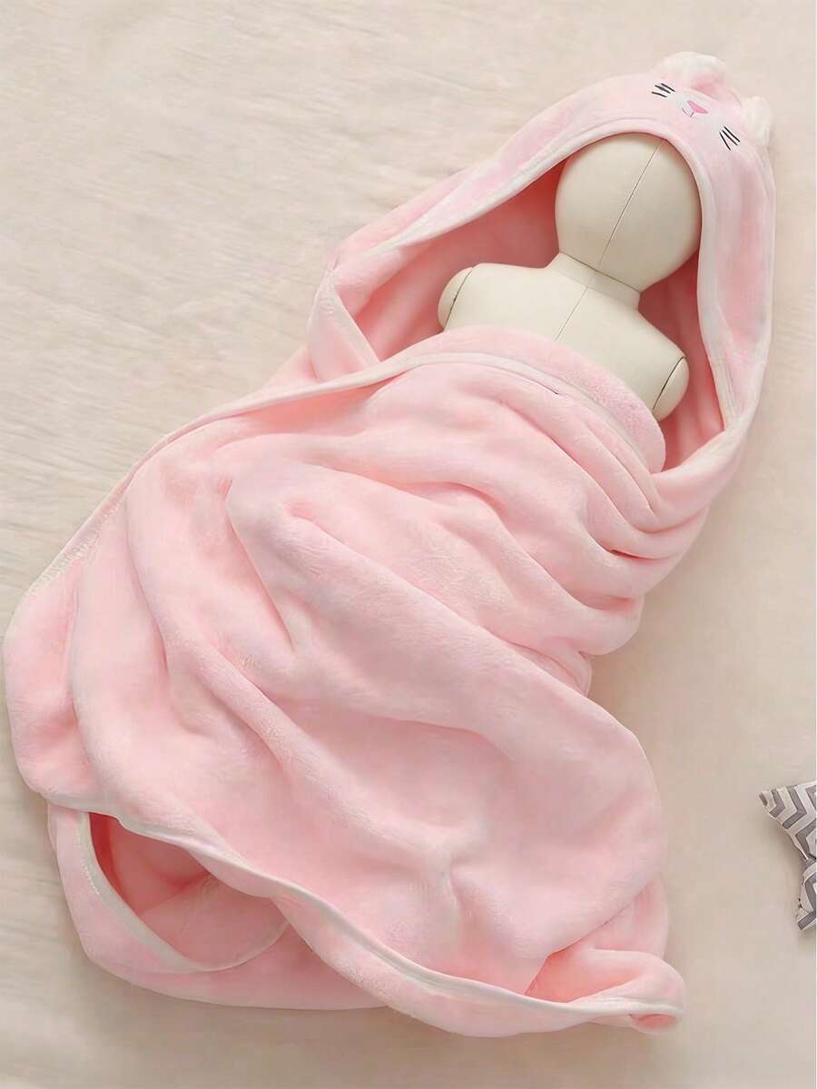 1pc Coral Fleece Cute Cartoon Animal Hooded Bath Towel, Soft Absorbent Quick Dry Bathrobe Cloak Wrap Towel, Suitable For Swimming & Bathing - Pink - View 1