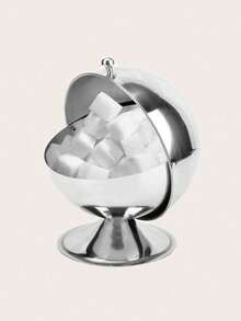 1pc Stainless Steel Sphere Shaped Airtight Spice Jar With Flip Lid, Kitchen Sugar Canister, Double-Sided Seasoning Bottle, Ideal For Storing Sugar And Candies, Kitchen Accessory, Candy Jar - Silver - View 10