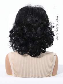 12英寸优雅黑色卷发假发，带侧刘海，女士适用 - 耐热合成纤维，假发配件，女士假发，新手必备，用途广泛，适合日常、派对、角色扮演、节日、音乐节等场合，佩戴舒适，送给女朋友的礼物，美容假日必备，完美适用于日常假日旅行，高品质 - 黑色 - 查看 6