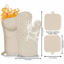 4PCS Oven Mitts And Pot Holders Sets 500F Pot Holders For Kitchen Heat Resistant Oven Gloves Anti-Slip Silicone Stripe Oven Mitts Heat Resistant Hot Pads Oven Mits Potholders For Kitchens (Khaki),4pcsKhaki - 4件卡其色 - 查看 4