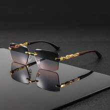 1 Pair Men's Metal Square Frameless Vintage Casual Elegant High-End Fashionable Glasses - 濃金雙灰木紋腳 - 查看 3