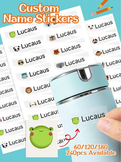 60/120/180/240pcs Custom Animal PVC Stickers, Personalized Text Customization, Creative Home Decoration For Living Room Bedroom Desk, Room Decor For Teens Kids, Cup Bottle Laptop Decoration Stickers, Gift Label Stickers For Birthday Anniversary Party