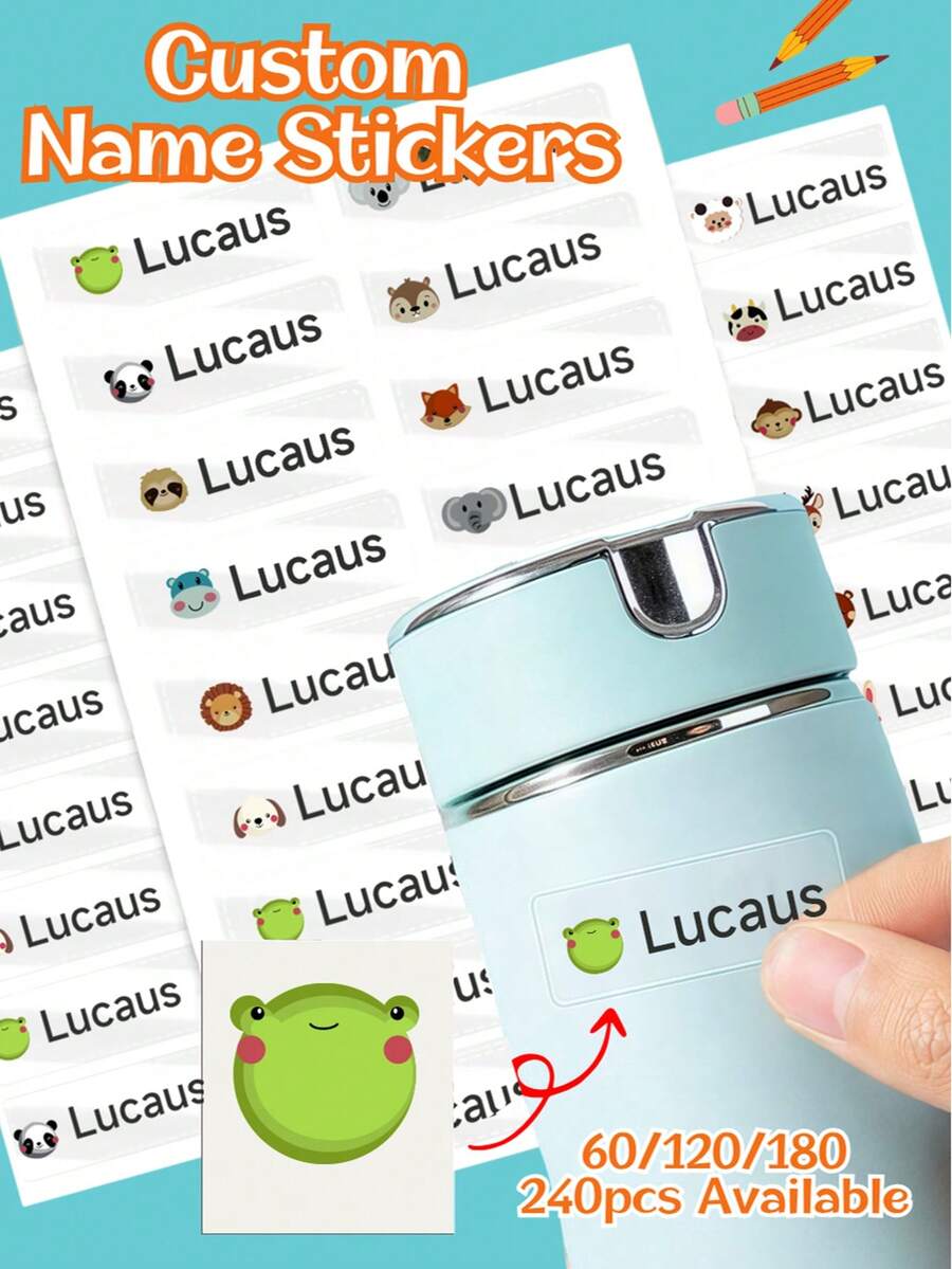 60/120/180/240张定制动物PVC贴纸，可个性化定制文字，创意家居装饰，适用于客厅、卧室、书桌，青少年儿童房间装饰，杯子、瓶子、笔记本电脑装饰贴纸，生日、周年纪念派对礼品标签贴纸 - 多色(Normal) - 查看 1