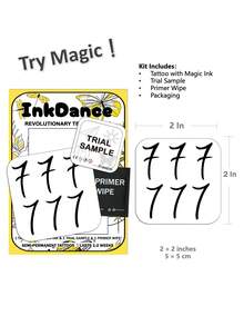 1 Kit "Lucky Number 7" Revolutionary Technology Tattoos, Semi-Permanent Tattoos, Temporary Tattoos, Long Lasting, 777 Fake Tattoos, Water-Resistant, Authentic Tattoo Look, Plant-Based, Present MNF123 - Black - View 3