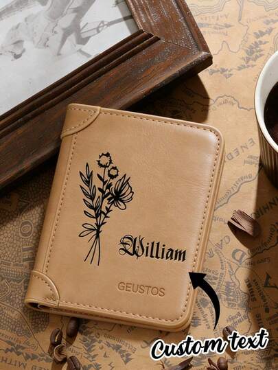 Customized Men's Wallet, Fashion Men's Wallet, Card Holder, PU Leather Material, Multi-Card Slots Bifold Wallet, Compact Size. Multipurpose, Large Capacity, Multifunctional, Basic Style. Business Casual, Commuting, Customized. Suitable For Daily Use, Shopping And Travel. Gift For Brother, Father, Boyfriend On Anniversary, Father's Day, Valentine's Day