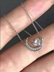 1件波西米亚风绿松石合金吊坠项链，复古多层交叉边框首饰，颈链/豹纹项链/哥特风红色项链 - 銀色月亮 - 查看 2