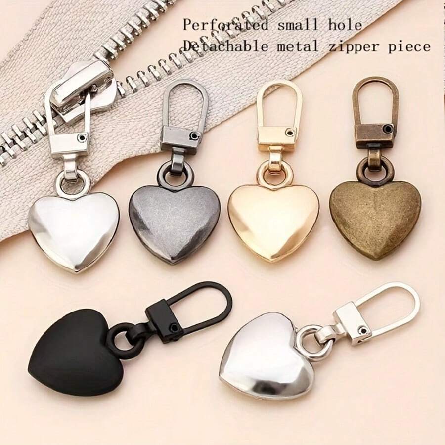 5pcs/10pcs Heart-Shaped Multi-Purpose Metal Detachable Zipper Pulls Replacement Zipper Sliders Repair Kit, For Luggage, Handbags, Backpacks, Jackets - Multicolor - View 1