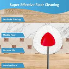 2 Pack Spin Mop Replacements Head Compatible For O Ceda EasyWring 1 Tank System, Microfiber Mops Refills Hardwood Floor Cleaning, Base And 30-58in Handle Set Combo - MàuB - Xem 4