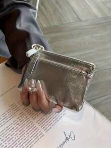 Luxury Shiny PU Women's Coin Purse, Elegant Silver Crackle Pattern Coin Pouch, PU Handbag, PU Car Key Holder, Shoulder Bag, Key Holder, Card Holder, Coin Wallet, Women's Cash Clip, Envelope Bag, 3-Layer Storage, Travel Accessory, Women, Perfect For Holiday, Birthday, New Year, Valentine's Day, Anniversary, Mother's Day And Father's Day Gifts For Family And Friends ,Travel Essential Bag - Multicolor - View 5