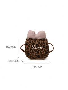 1pc Girls Leopard Print Bow PU Magnetic Closure Vintage Crossbody Bag, Suitable For Autumn/Winter Everyday Use