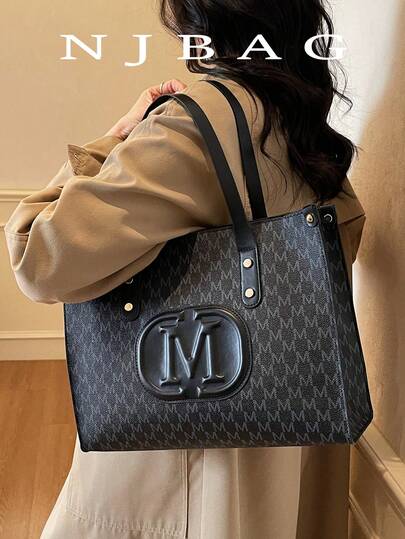 Classic Fashion Full Body Letter Pattern Large Capacity Shoulder Tote Bag, Suitable For Women's Daily Use, Work, Back To School, Vacation Travel, Holiday Dates, Gift