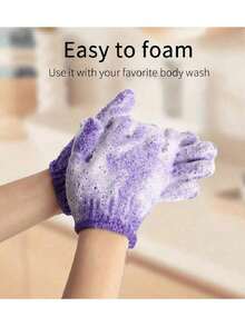 Double-Sided Exfoliating Shower Gloves, Body Scrubbing Gloves, Exfoliating Shower Gloves, Body Exfoliating Gloves, Body Exfoliating Cleaning Tool Exfoliating Shower Gloves, Finger Gloves Shower Towel Bath Gloves, Double-Sided Exfoliating Gloves, For Spa, Massage And Body Scrub, Body Wash Accessories Loofah Bath Gloves Five-Finger Bath Towel Scrub Pad Double-Sided Massage Gloves - Multicolor - View 3