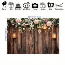 1pc Rustic Floral Wood Grain Wall Backdrop Banner, Wood Grain & Pink Flower Theme, Multiple Sizes Available, Polyester Material, Party Photography Background Decor, Suitable For Wedding, Birthday, Themed Party, Home, Garden Decoration, No Electricity Required - Multicolor - View 3