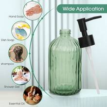 Topsky Glass Soap Dispenser With Black Plastic Pump, 400ml Liquid Hand Soap Dispenser, Rustproof Pump For Kitchen & Bathroom, Great For Lotions, Essential Oil, Liquid Soaps (FArmyss Green) - 條紋綠 - 查看 8