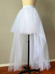 1 chiếc váy peplum voan đen trắng dành cho nữ, vạt trước ngắn vạt sau dài, thiết kế phồng, váy dự tiệc, váy đuôi cá. - trắng - Xem 7