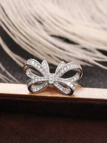 1pc Elegant Cubic Zirconia Ring, Suitable As Valentine's Day Gift, Wedding Gift, Engagement Gift, Anniversary Gift Or Party Jewelry For Women - Silver - View 4