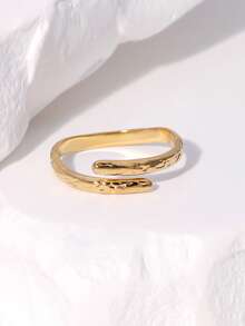 3pcs/Set Fashionable Minimalist Chic Geometric Round Open Ring, Adjustable Gold-Plated Stainless Steel, Suitable For Women Daily, Party, Date Wear - Three Piece Set - View 3