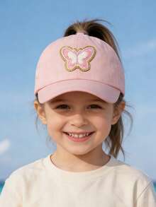1pc Kids Butterfly Patch Baseball Cap, Summer Sports Ponytail Cap - 1PC - View 3